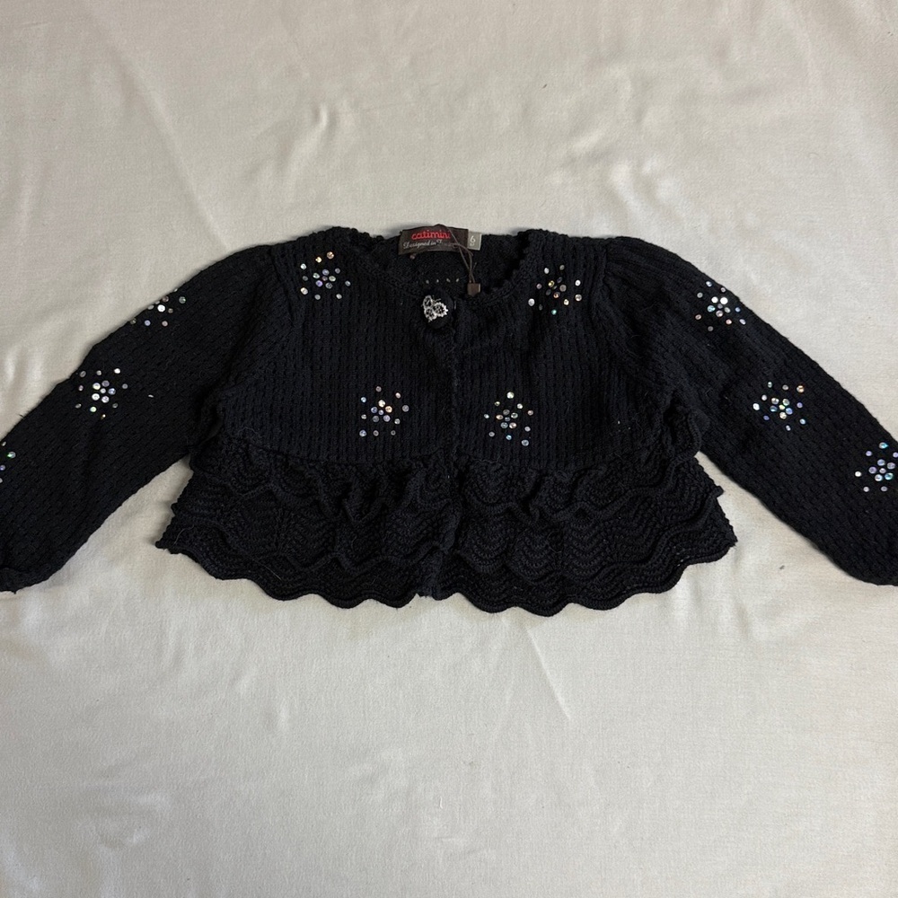 ⭐️ Catimini - LIKE NEW - Dark Knit Crop Sweater cardigan w/ sequin design